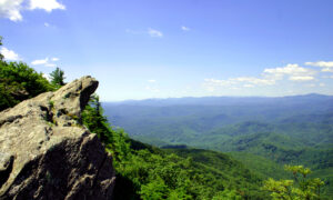 a wide view from the top of Beech Mountain in the afternoon sunshine